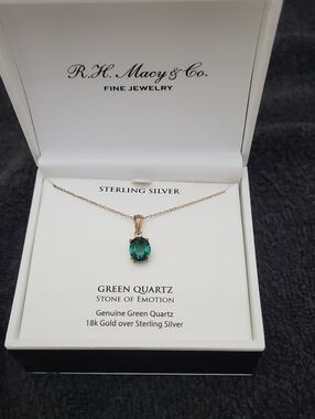 Ecko Unlimited Green Quartz Pendant Necklace with Gold Tone Chain